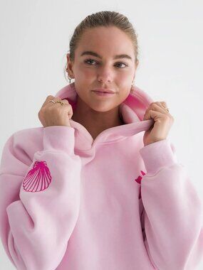 Pink Palm Puff Hawaii Hibiscus Hoodie in Blush, Size Large